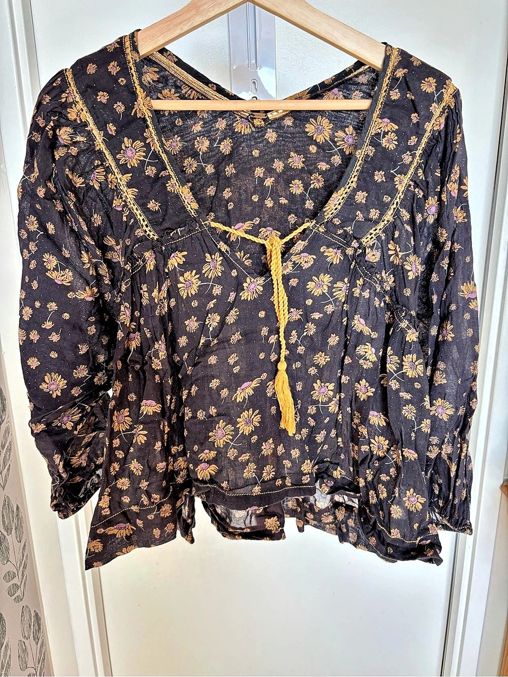 Free People Daisy Daze Blouse Floral Blouse in Black & Purple